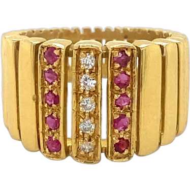 Retro Vintage 18K Diamond Ruby Cigar Band Ring - image 1