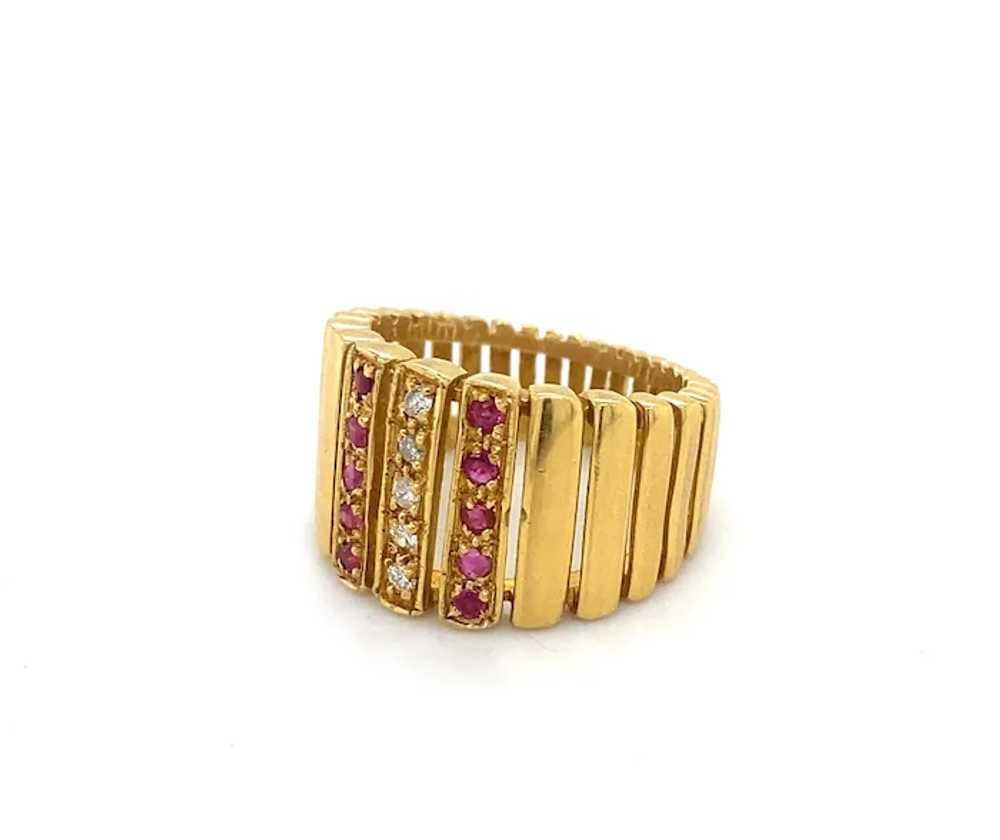 Retro Vintage 18K Diamond Ruby Cigar Band Ring - image 2