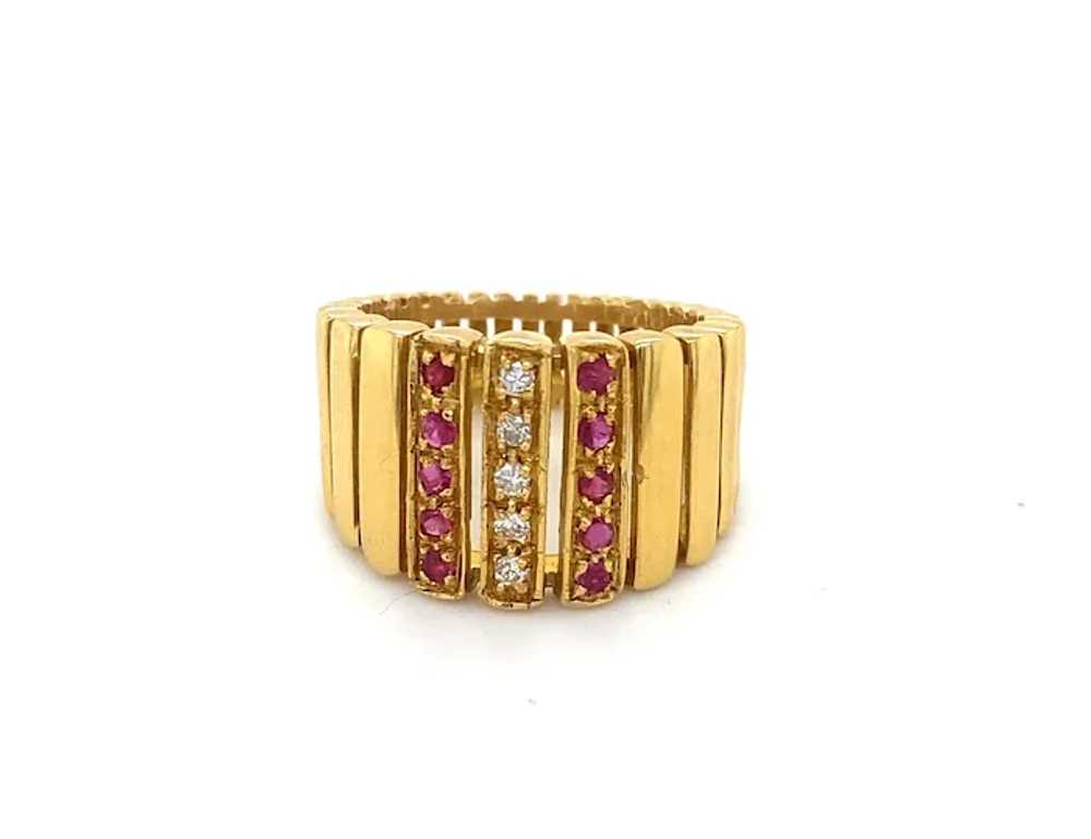 Retro Vintage 18K Diamond Ruby Cigar Band Ring - image 3