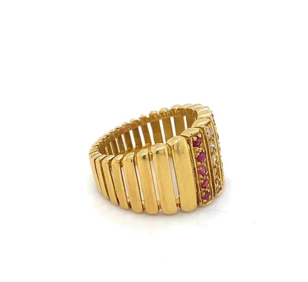 Retro Vintage 18K Diamond Ruby Cigar Band Ring - image 4