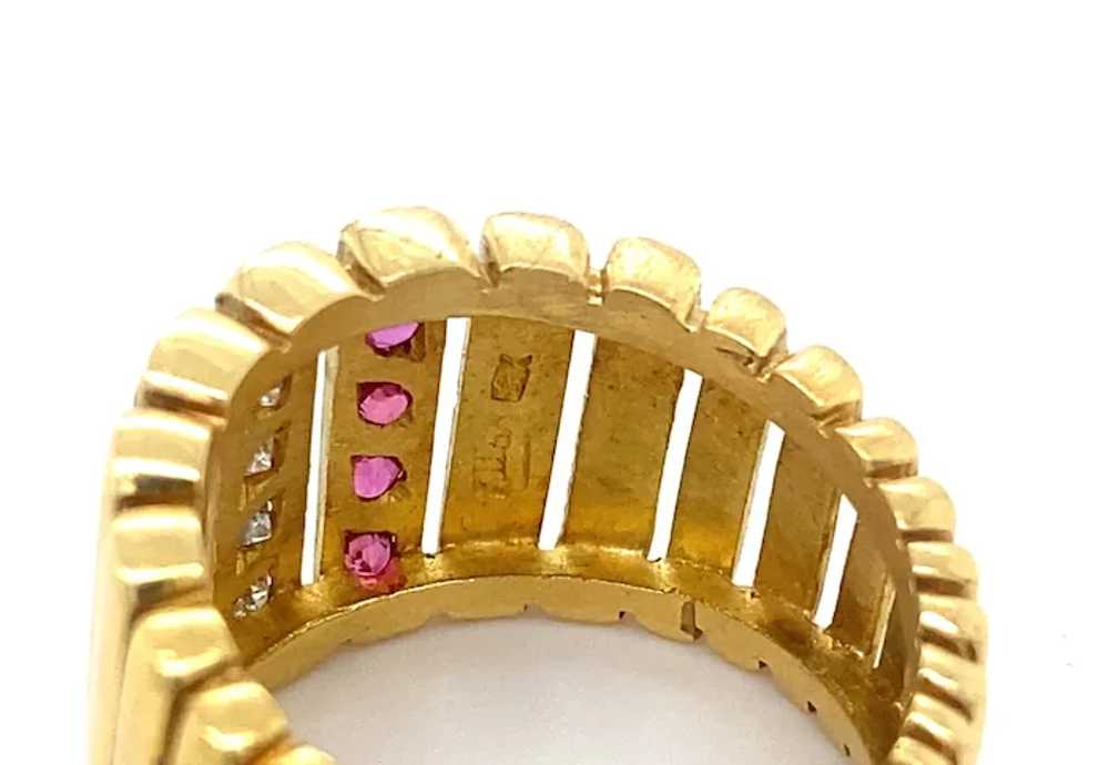 Retro Vintage 18K Diamond Ruby Cigar Band Ring - image 5