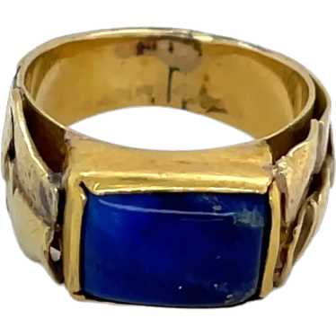 18K Yellow Gold Brutalist Lapis Ring