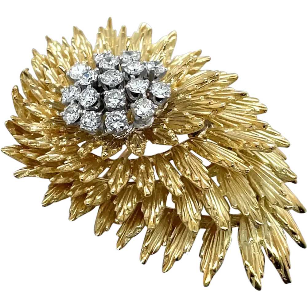 18K Yellow Gold Diamond Brooch - image 1