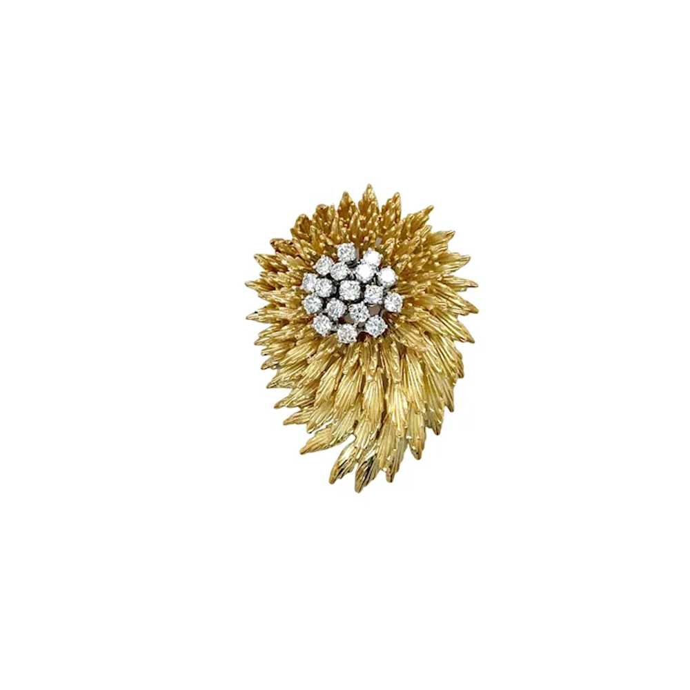 18K Yellow Gold Diamond Brooch - image 2