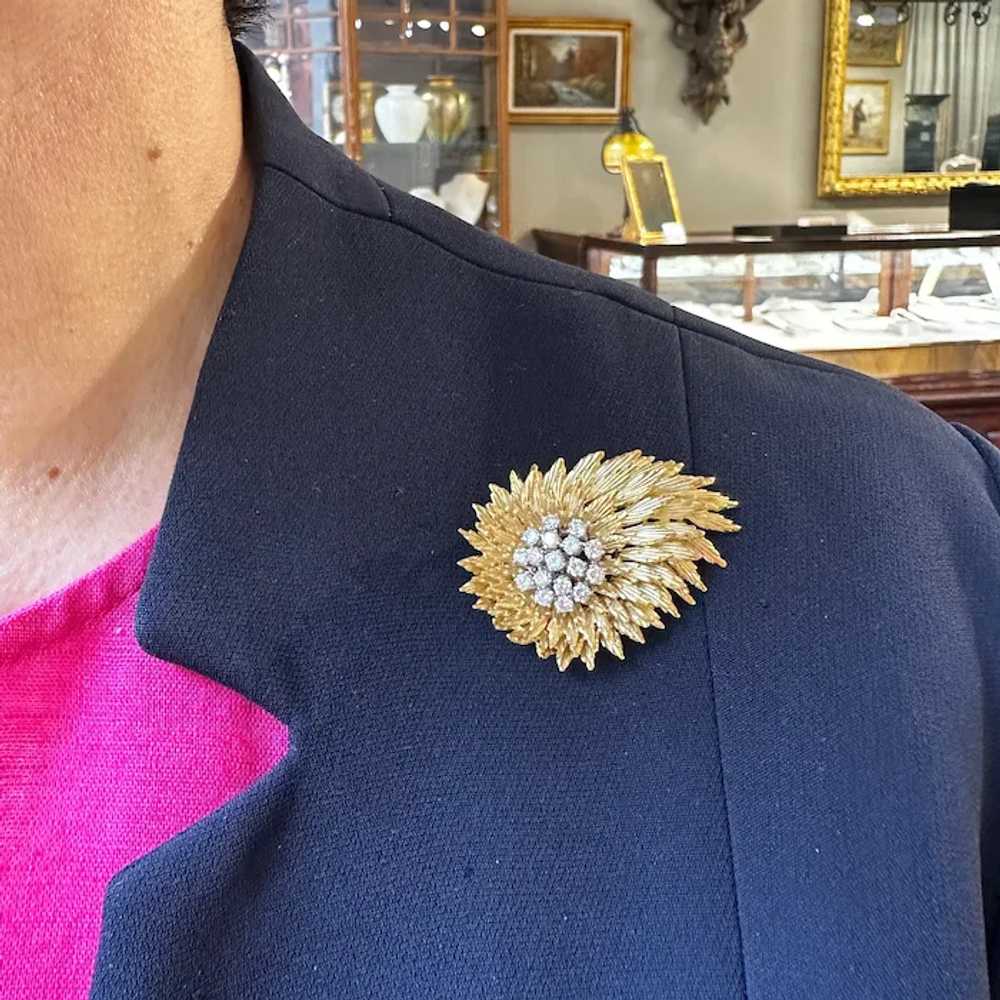 18K Yellow Gold Diamond Brooch - image 4