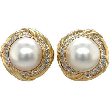 14K Yellow Gold Pearl Diamond Earring