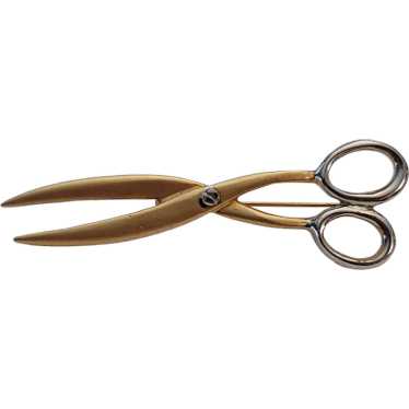 Gold Tone, Silver Tone Scissors Brooch Pin E879 - image 1