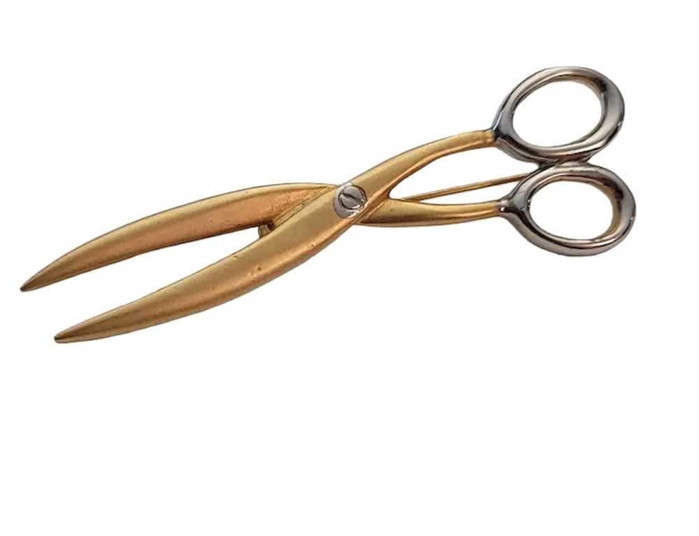 Gold Tone, Silver Tone Scissors Brooch Pin E879 - image 3