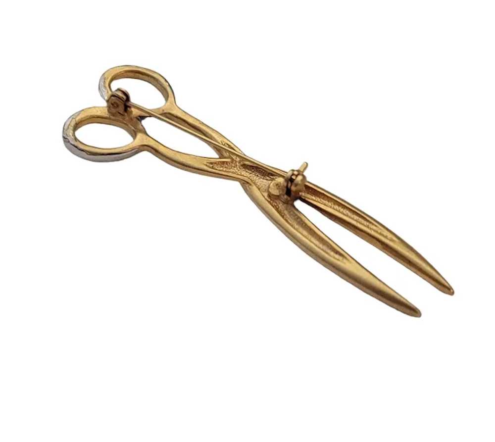 Gold Tone, Silver Tone Scissors Brooch Pin E879 - image 5