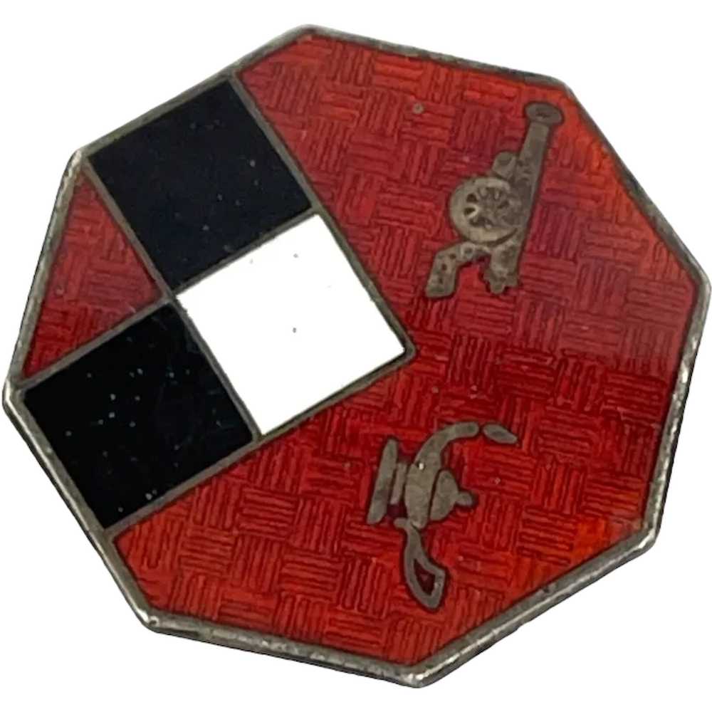 Vintage Red Sterling Enamel WWII Pin Octagon Shap… - image 1