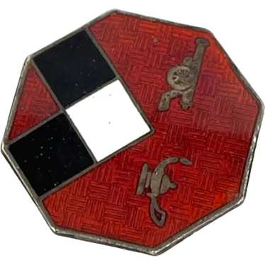 Vintage Red Sterling Enamel WWII Pin Octagon Shap… - image 1