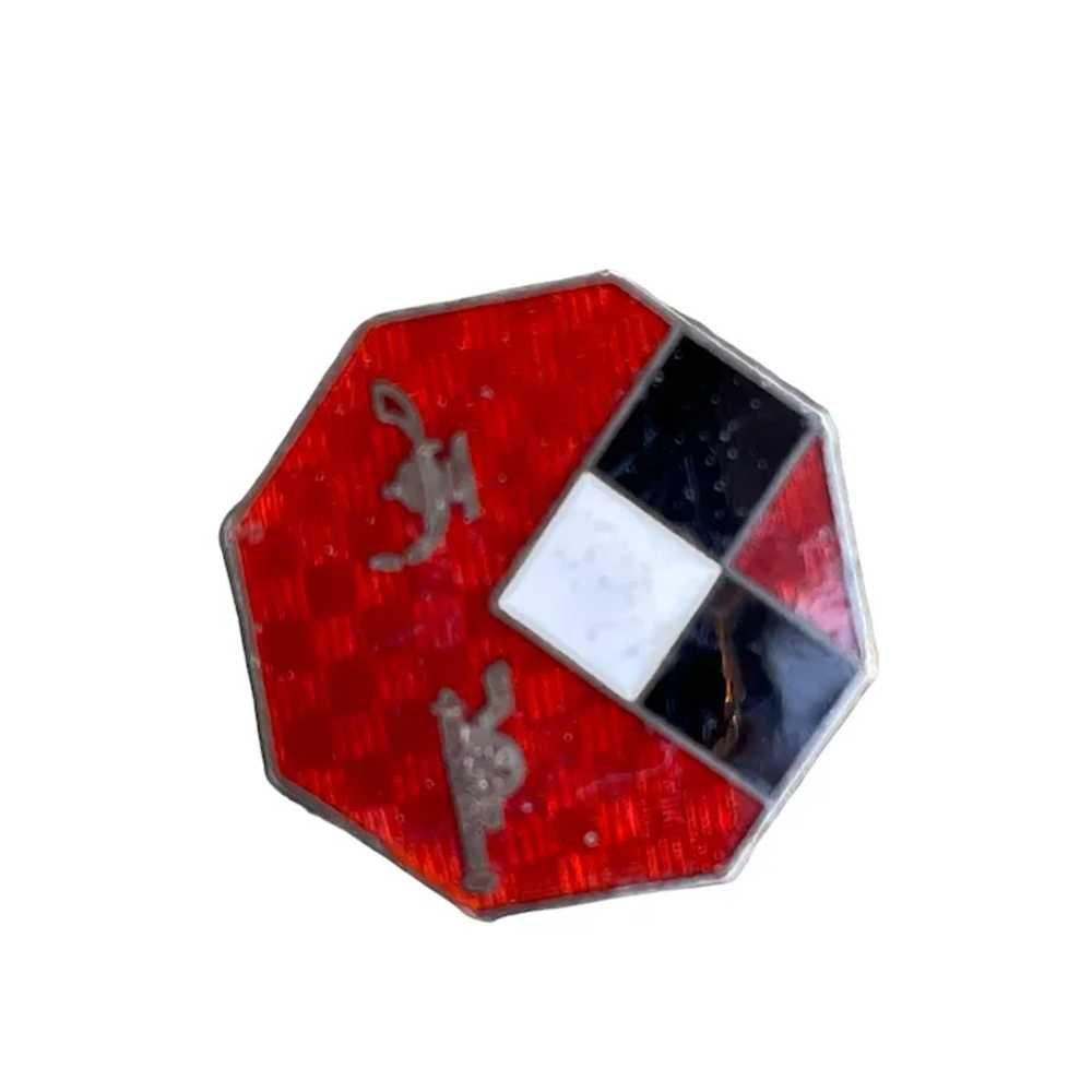 Vintage Red Sterling Enamel WWII Pin Octagon Shap… - image 2