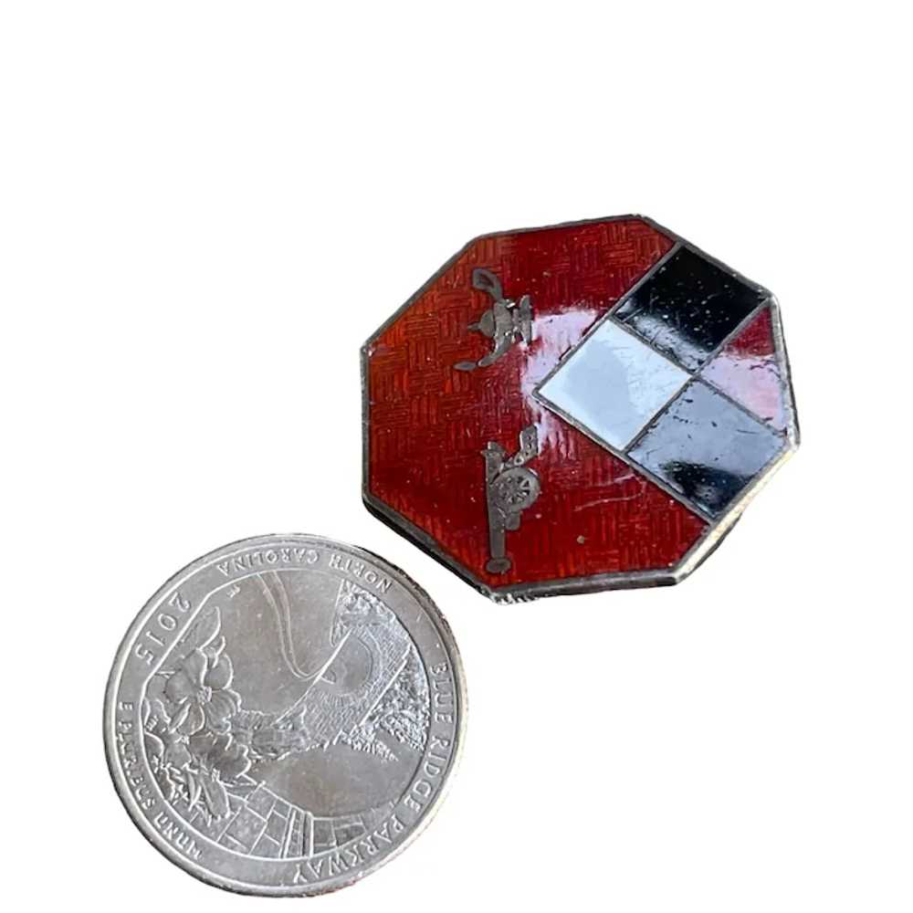 Vintage Red Sterling Enamel WWII Pin Octagon Shap… - image 3