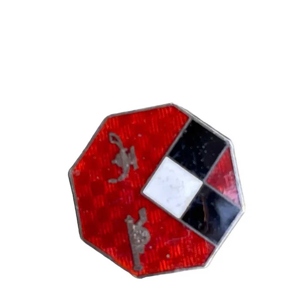 Vintage Red Sterling Enamel WWII Pin Octagon Shap… - image 4