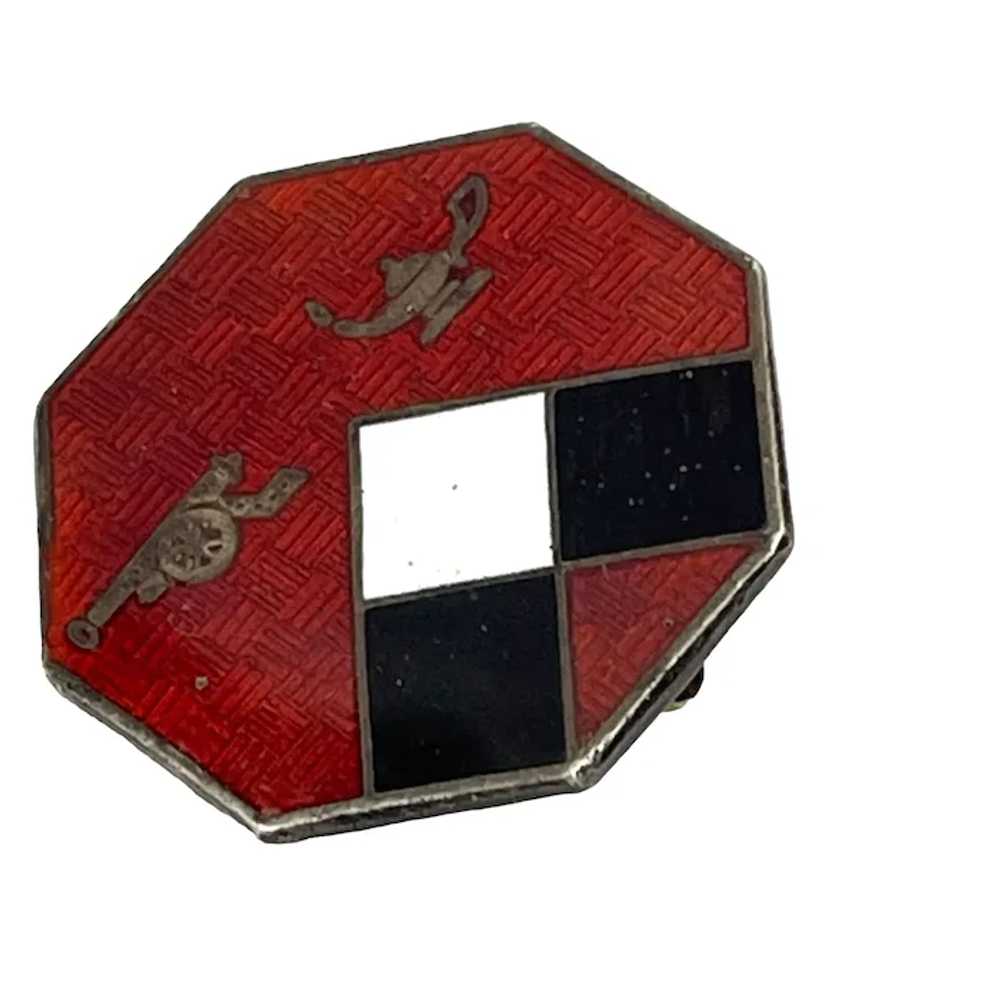 Vintage Red Sterling Enamel WWII Pin Octagon Shap… - image 5