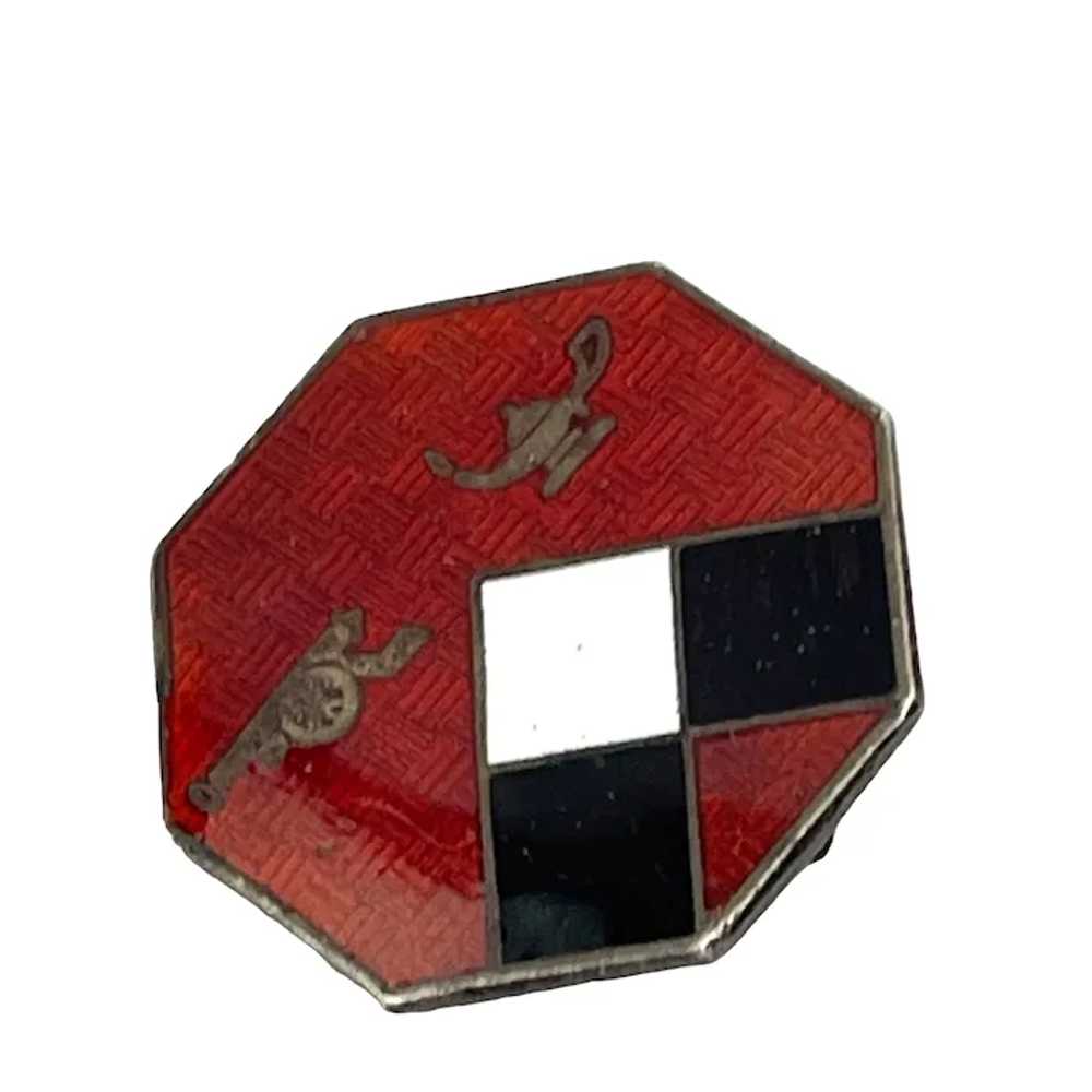 Vintage Red Sterling Enamel WWII Pin Octagon Shap… - image 6