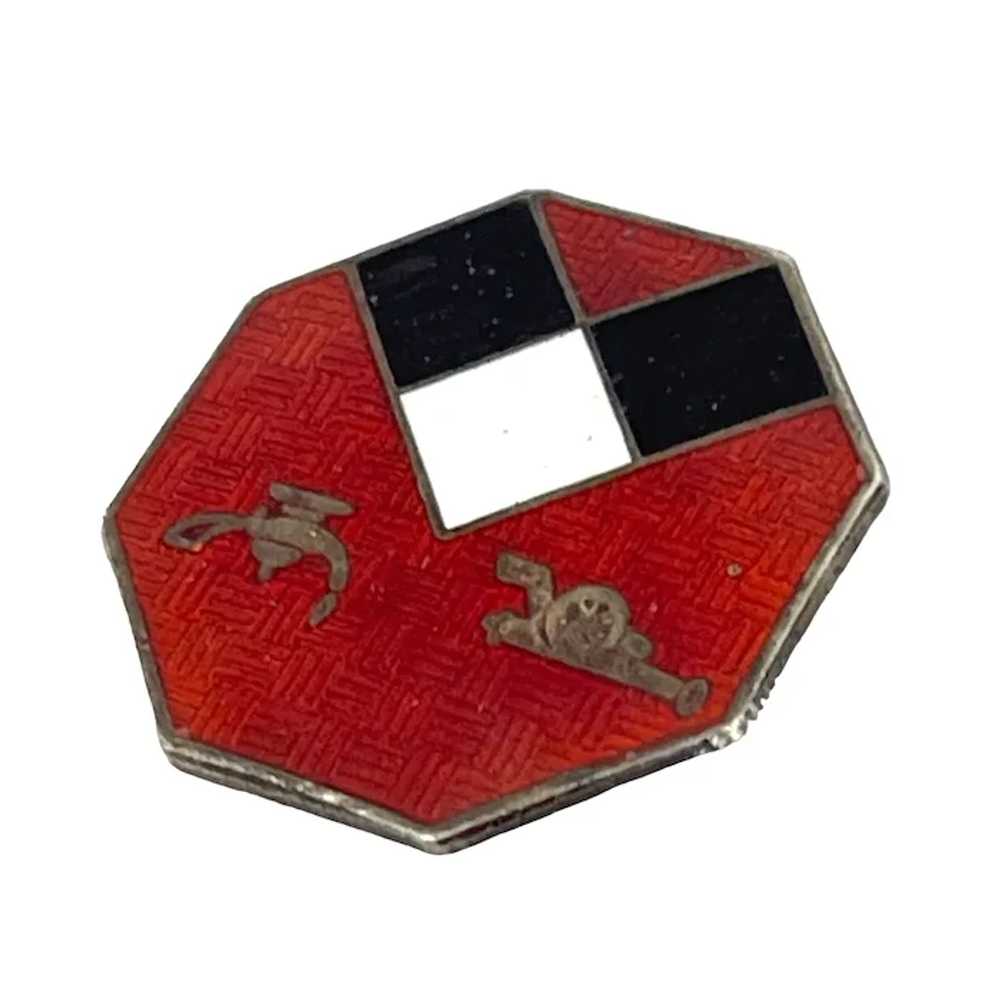 Vintage Red Sterling Enamel WWII Pin Octagon Shap… - image 7