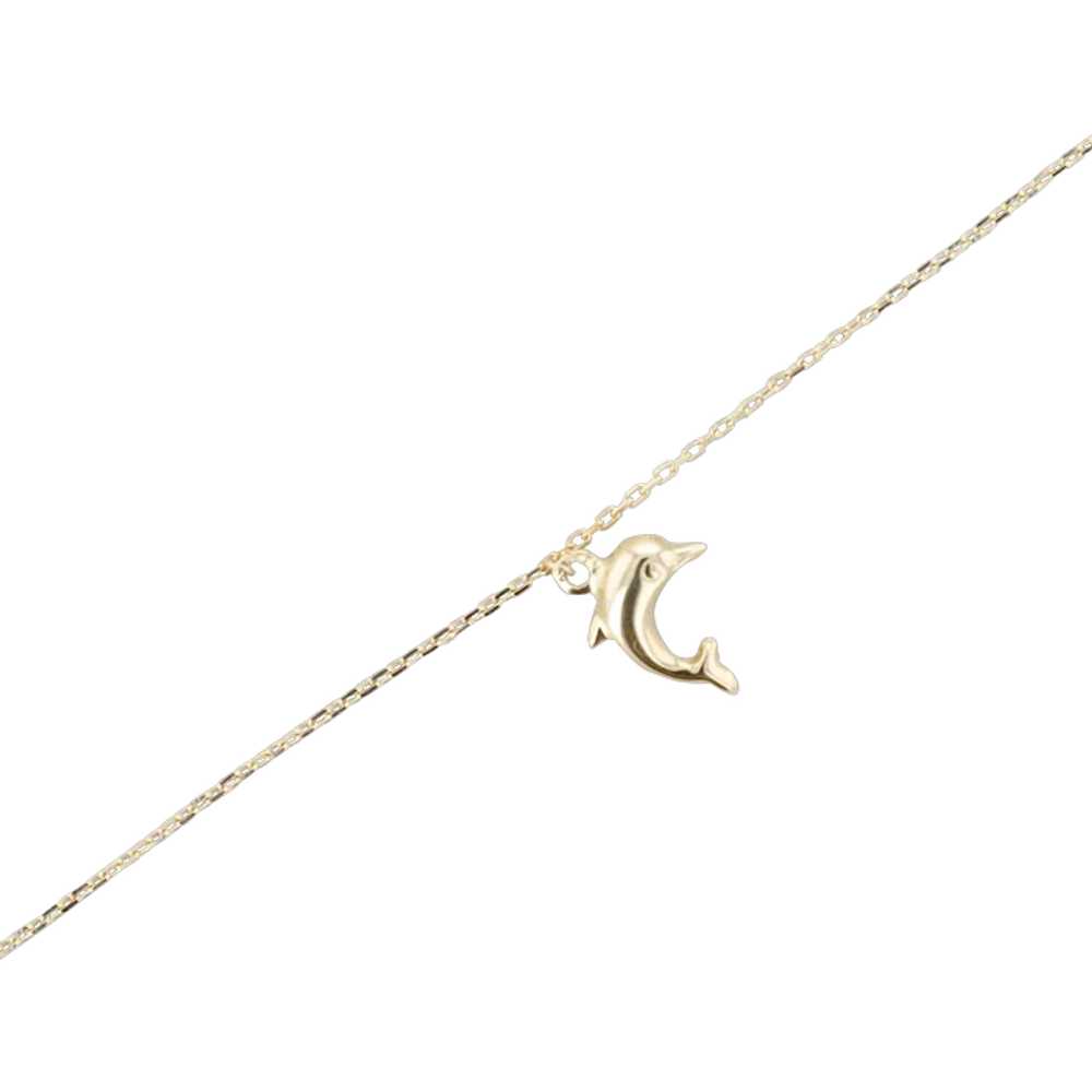 14k Yellow Gold Dolphin Charm Anklet 9-10" - image 1