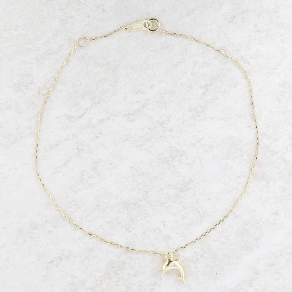 14k Yellow Gold Dolphin Charm Anklet 9-10" - image 2