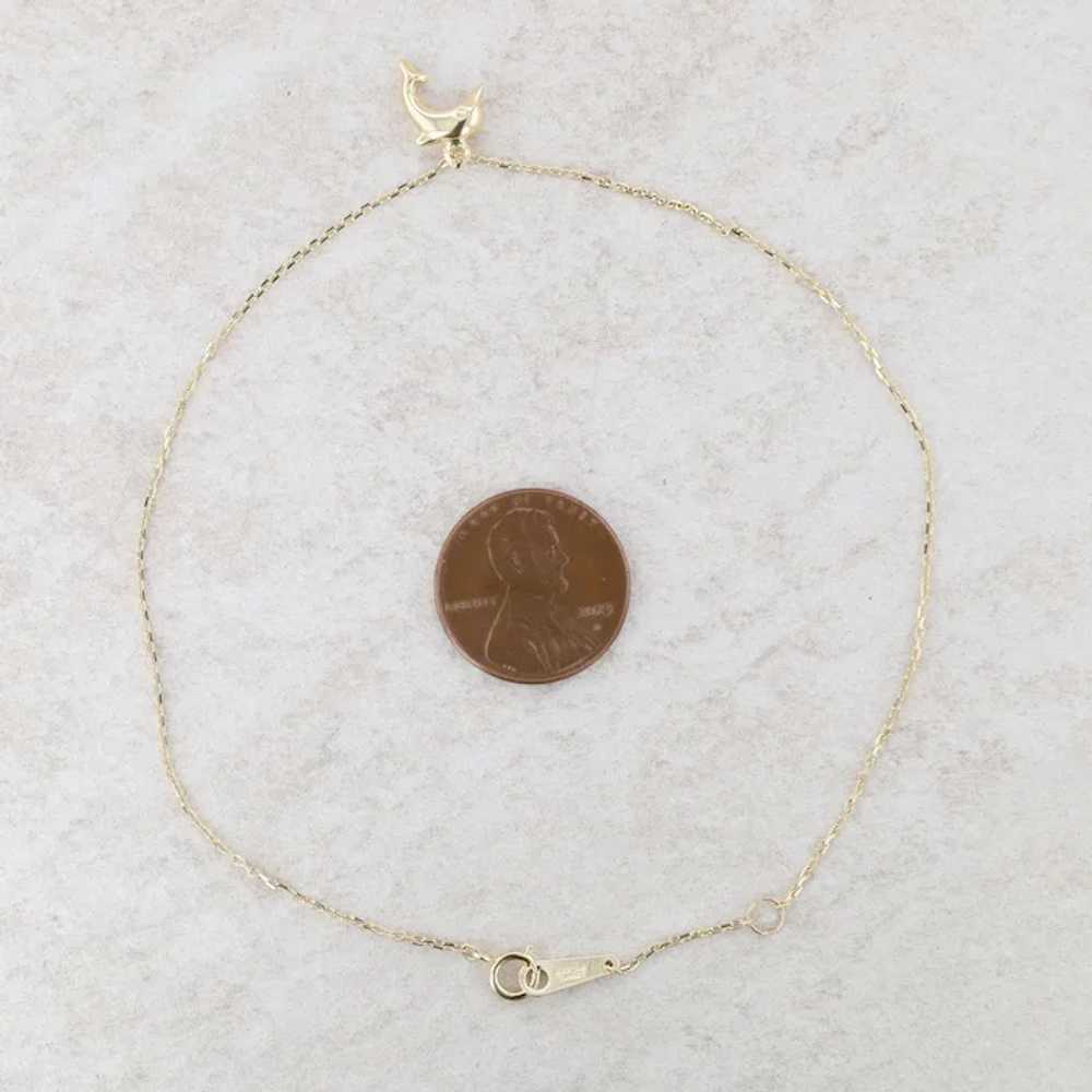 14k Yellow Gold Dolphin Charm Anklet 9-10" - image 3