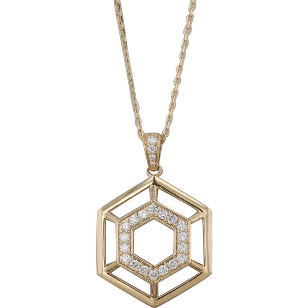 14k Yellow Gold Double Row Diamond Hexagon Neckla… - image 1