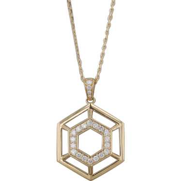 14k Yellow Gold Double Row Diamond Hexagon Neckla… - image 1