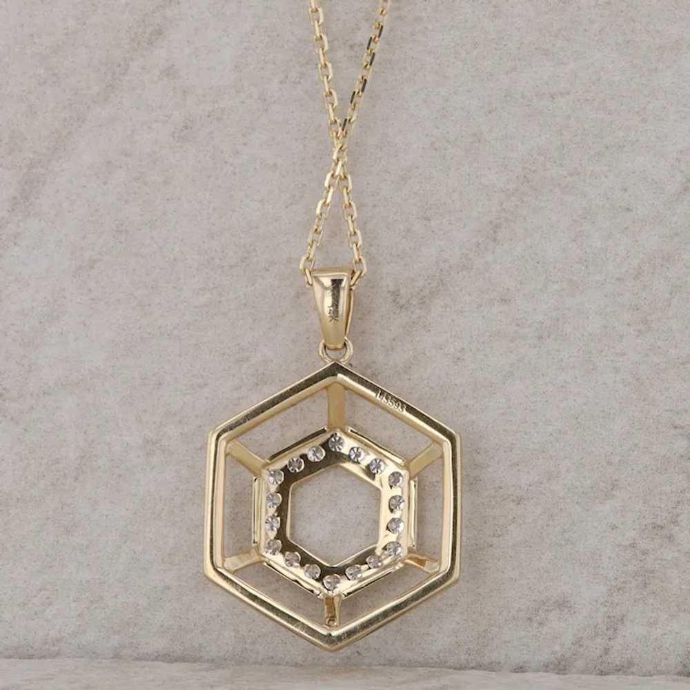 14k Yellow Gold Double Row Diamond Hexagon Neckla… - image 2