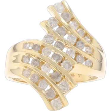 Yellow Gold Diamond Cluster Cocktail Bypass Ring -
