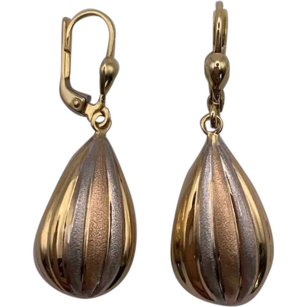 Tri-color Puffy Pear Shape Dangle 14k Earrings - image 1