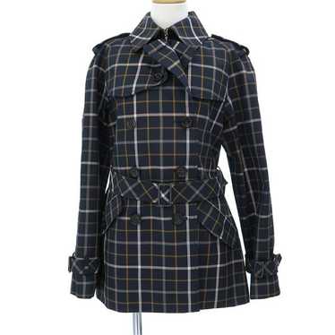 COACH Trench Coat Navy Plaid Size S 56% cotton 44… - image 1