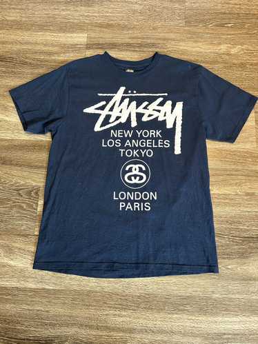 Streetwear × Stussy Stussy world tour Tee navy med