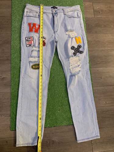 Streetwear Ripped Light blue jeans with patches