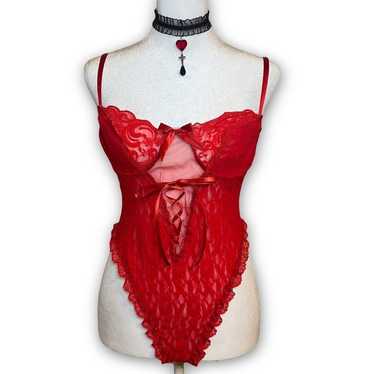 90s red lace lingerie body suit