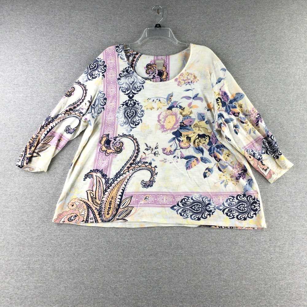 Vintage Chicos Shirt Womens 3 Floral Top 3/4 Slee… - image 1