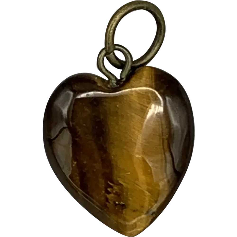 Vtg Heart Shaped Tiger Eye Polished Gemstone Pend… - image 1