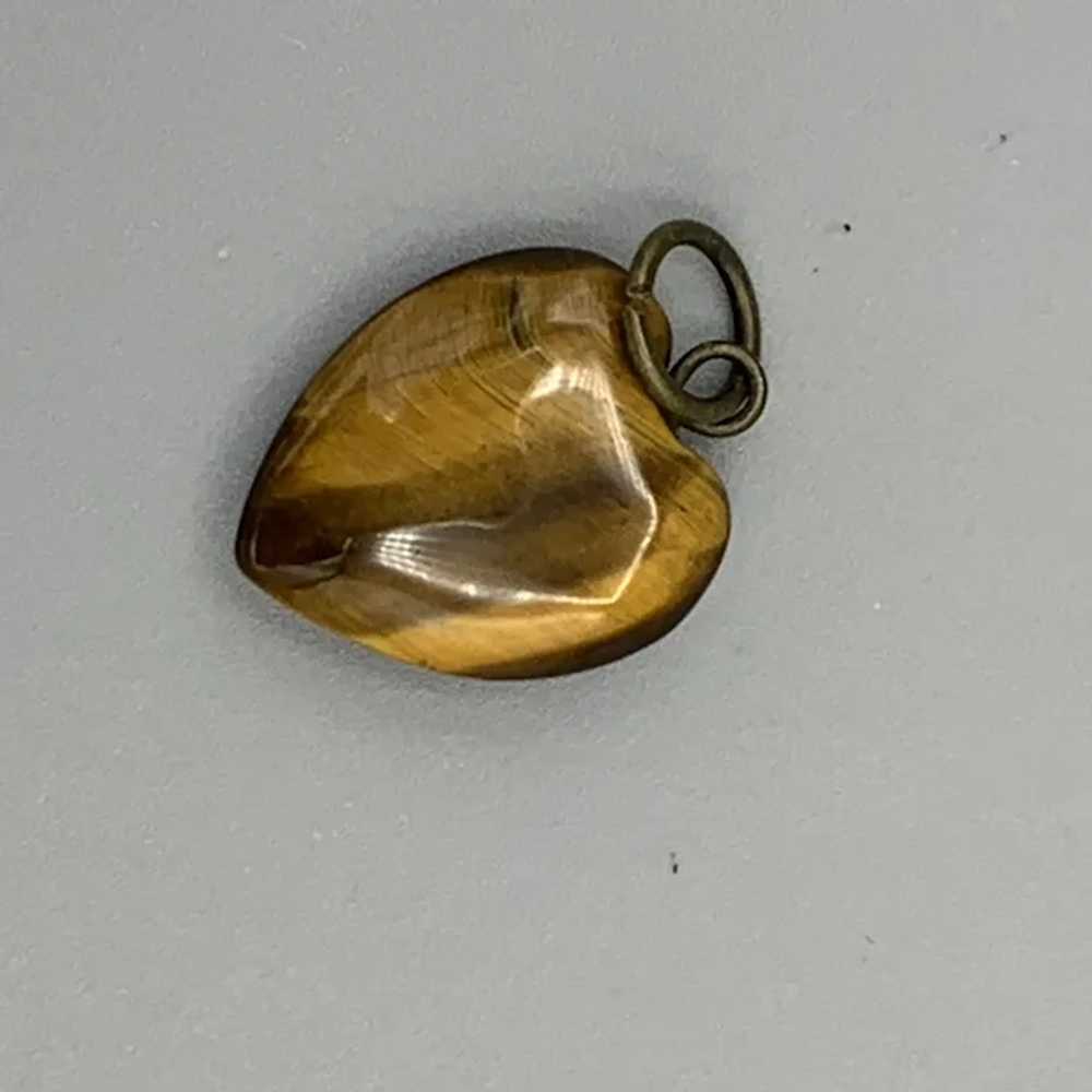 Vtg Heart Shaped Tiger Eye Polished Gemstone Pend… - image 2