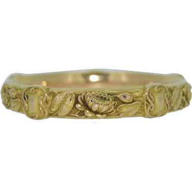 Riker Brothers 14K Art Nouveau Lotus Flower Bangle