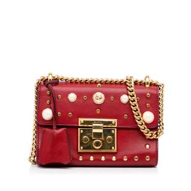 Red Gucci Small Leather Pearl Studded Padlock Cros