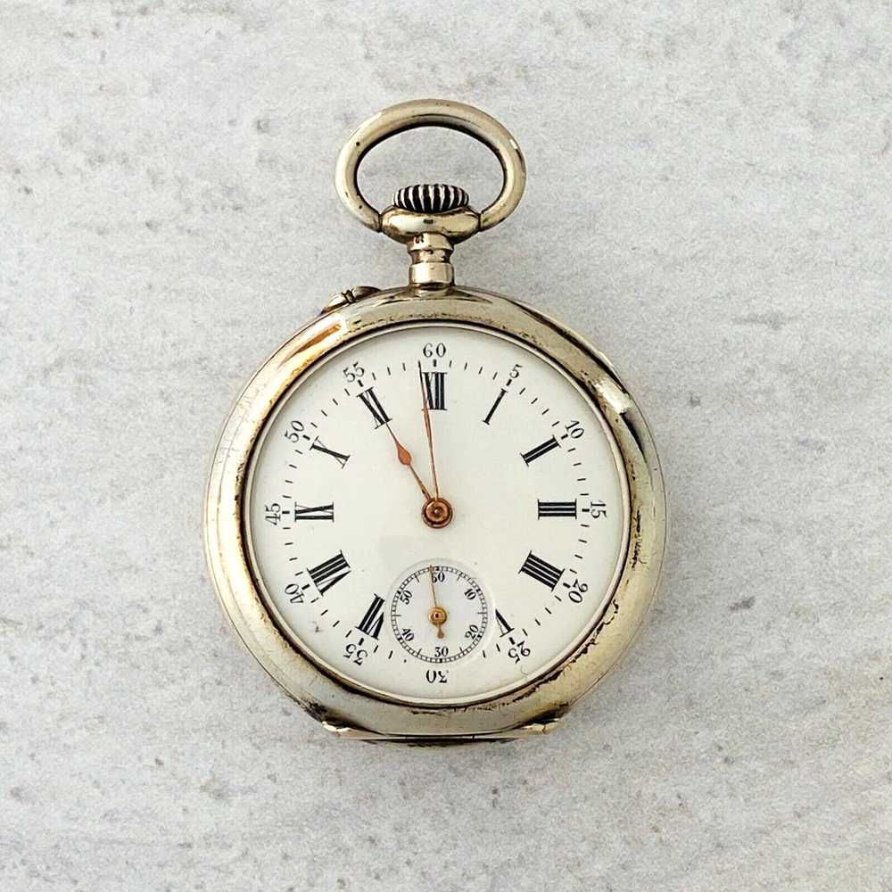 Antique Ladies Pocket Watch 800 Silver Half Hunte… - image 1