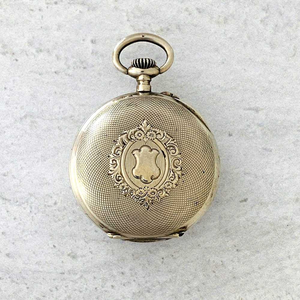 Antique Ladies Pocket Watch 800 Silver Half Hunte… - image 2