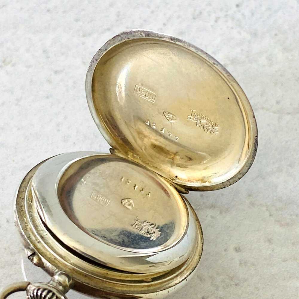 Antique Ladies Pocket Watch 800 Silver Half Hunte… - image 3