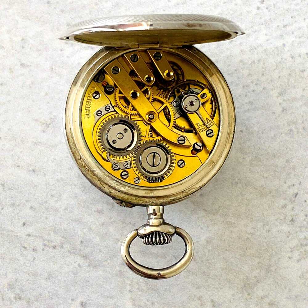 Antique Ladies Pocket Watch 800 Silver Half Hunte… - image 5