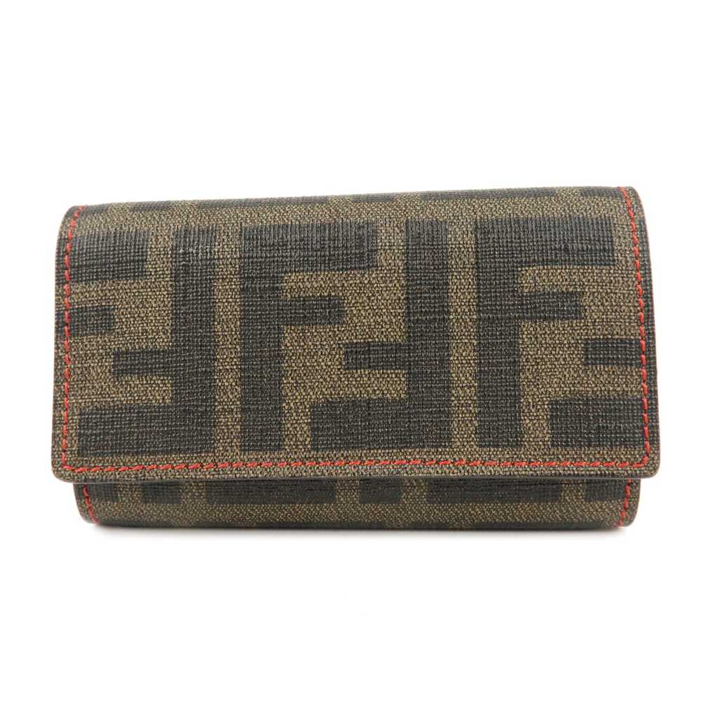 FENDI Zucca Print PVC 6 Rings Key Case Brown Blac… - image 1