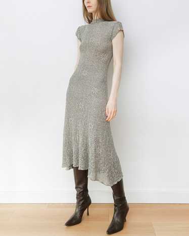 Mock Neck Metallic Midi Lace Knit Dress