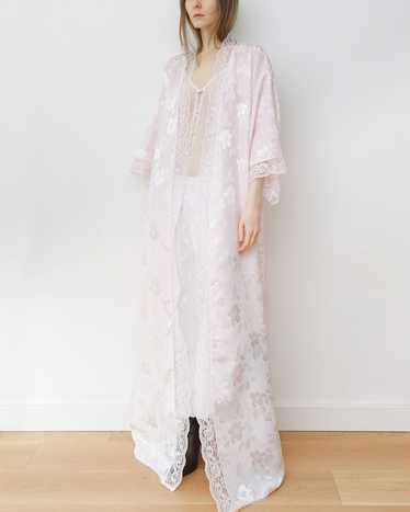 Light Pink Maxi Silky Floral Lace Robe