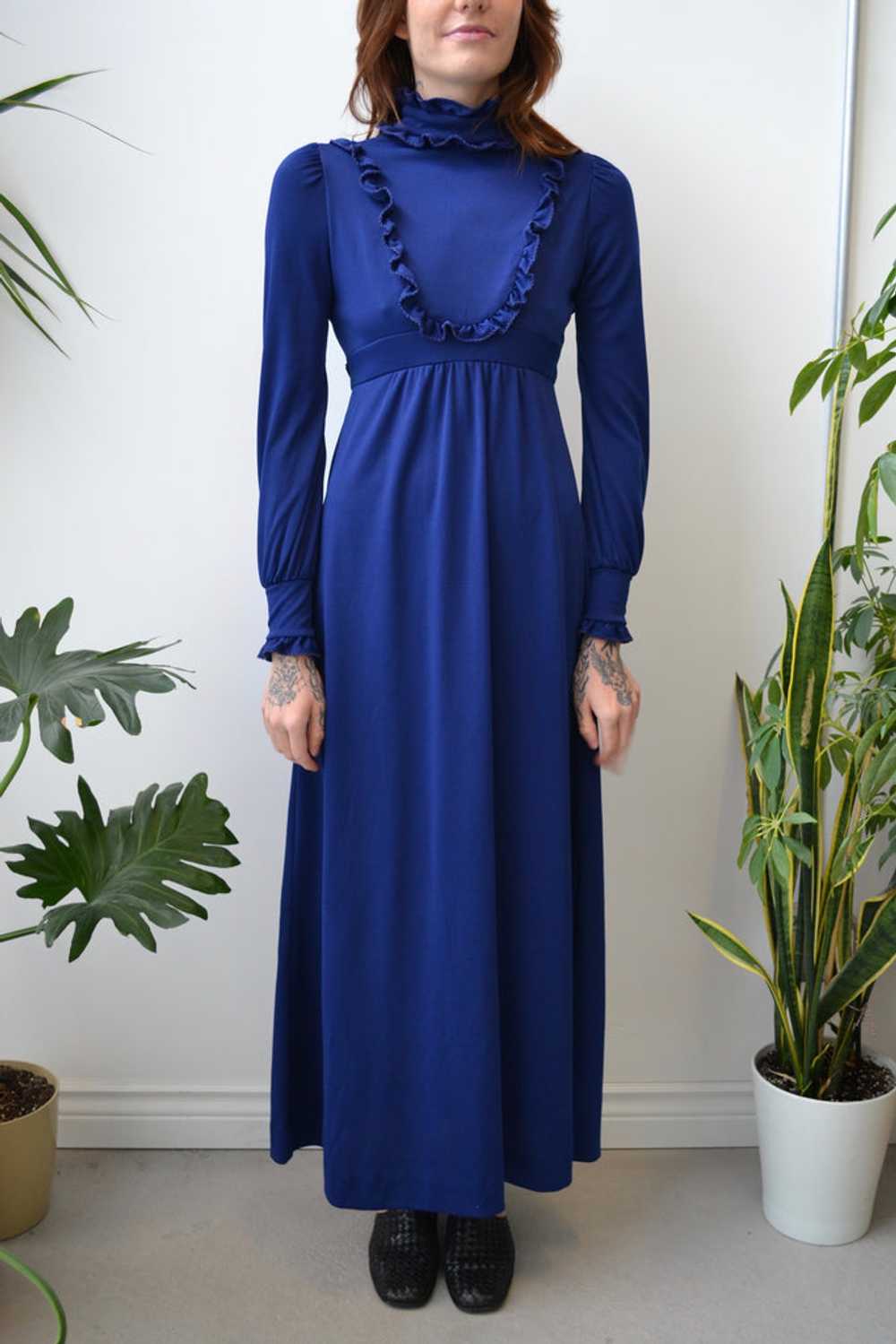 Seventies Navy Blue Ruffle Maxi - image 1