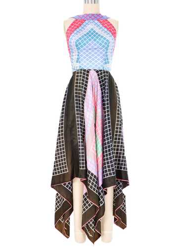 1970s Geometric Print Scarf Dress