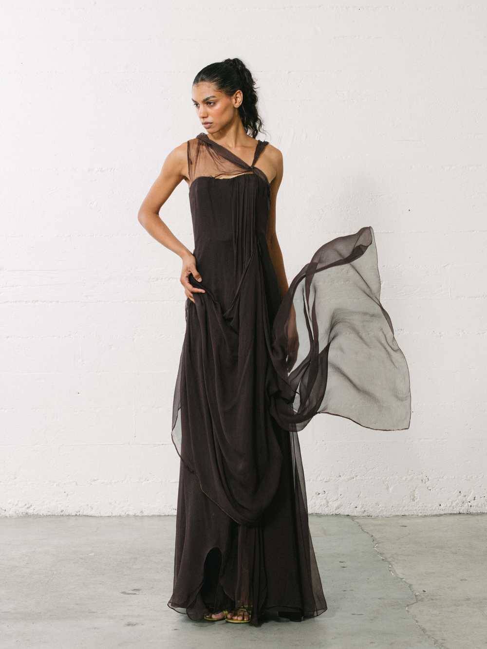 2000s Christian Dior Chocolate Chiffon Gown - image 3