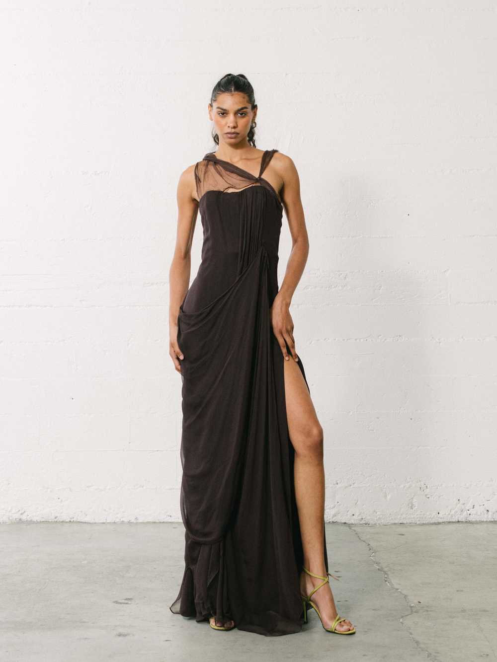 2000s Christian Dior Chocolate Chiffon Gown - image 4