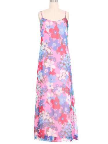 Adele Simpson Layered Chiffon Neon Floral Midi Dre